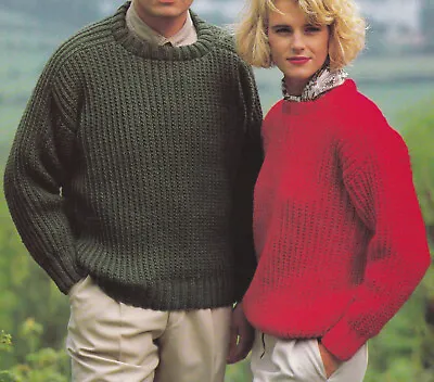 Knitting Pattern Ladies/Mans Saddle Shoulder Sweater 2Row Rib Pattern Aran 30-46 • £1.99