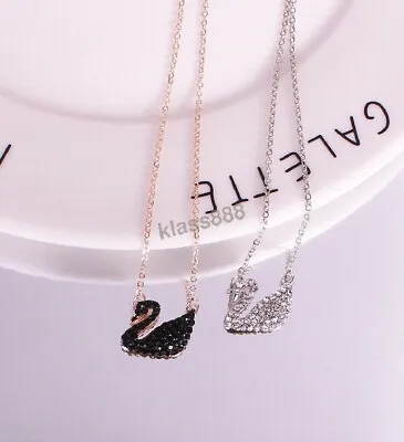 $15.91 • Buy Black / White Crushed Diamond Swan Short Necklace For Women Jewellery Gift Idea