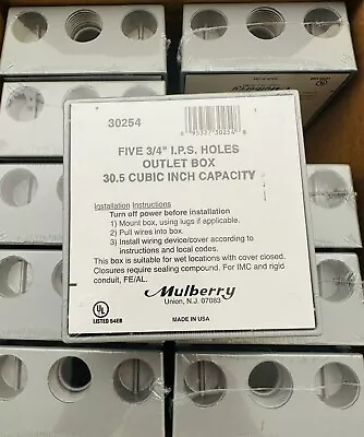 MULBERRY 30254 Weatherproof Outlet Box 2 Gang (5) 3/4  Outlets 2  Deep NEW • $13.99