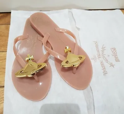 £60 • Buy Vivienne Westwood + Melissa Gold Orb Sandals Flats Size 37 Uk 3 