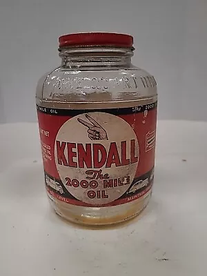 Antique Motor Oil Can Bottle Jar Kendall 2000 Mile Oil Quart Bradford PA. Nice ! • $35