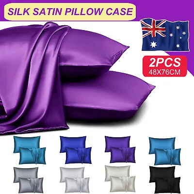 $9.39 • Buy 2xSilk Satin Pillow Cases Extra Comfort Soft Cover Solid Bedding 48cmx74cm 2022