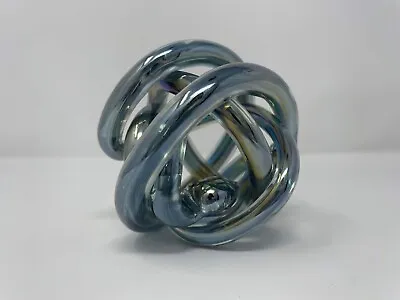 Blown Glass Abstract Art Knot Shaped Smokey Gray/Blue/Iridescent Paper Weight • $34.53