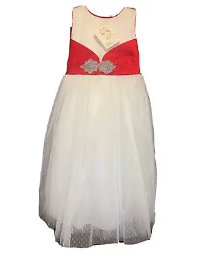 New Girls Red Ivory Dress Flower Girl Bridesmaid Age 10-11 11-12 Year Couche Tot • £39.99
