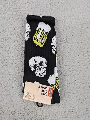 Vans Crew Socks Mens Womens 6.5-10 Black White Skull Beer Mug Skate Surf Logo • $11.16