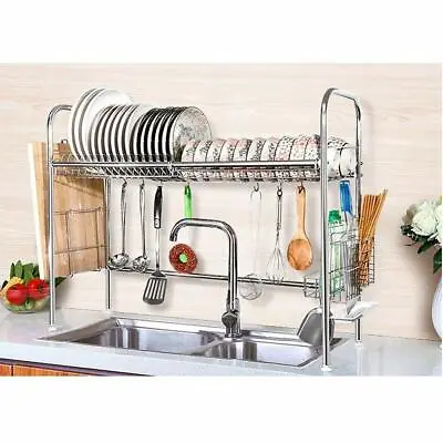 Metal Over The Sink Dish Drying Rack Drainer Shelf For Kitchen Supplies Storage • $27.99