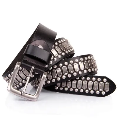 Real Leather Waist Belt Heavy Metal Rivet Studded Unisex Punk Rock Biker Belt • $37.99