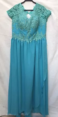 Formal Dress For Wedding Lace Appliques Short Sleeve Long V Neck Sz 18W • $9.99