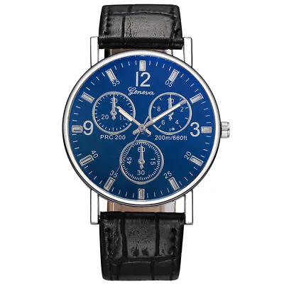 Fashion Men Steel Quartz Watch Black White Leather Band Analog Wristwatch • $6.99