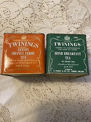 Twinings Tea Tins Lot Of 2 Green Irish Breakfast/Orange Pekoe 80s/90s • $22