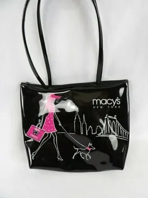 Macy's New York Small Vinyl Tote With Woman Walking Dog Zipper Closure • $19.99