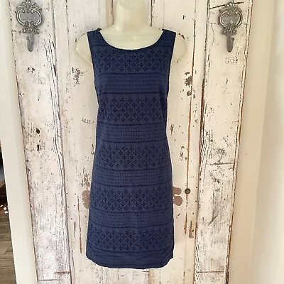 Annalee + Hope Size Medium Womans Navy Blue Eyelet Shift Sleeveless Casual Dress • $20.95