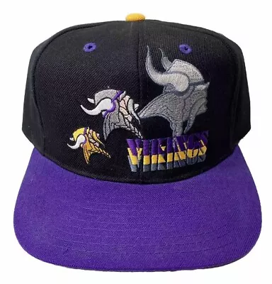 Vintage Minnesota Vikings Snapback Hat Cap Embroidered Black Rare Pro Layer  • $24.98