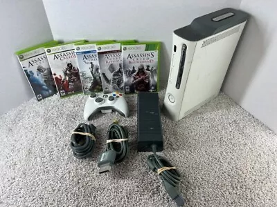 Xbox 360 Console Bundle W/ Controller & Assassins Creed Video Game Lot Of 5 • $85.90