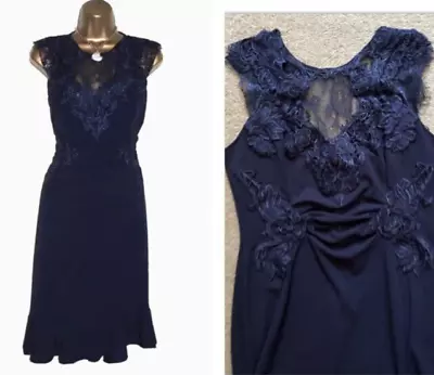 £30.99 • Buy Lipsy Navy Wiggle Dress 16 Lace Ruched Evening Party Occasion Wedding BNWT