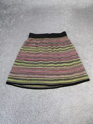 Missoni Skirt Womens Italy 46 US 6 Black Yellow Pink Striped Stretch Knit • $34.99