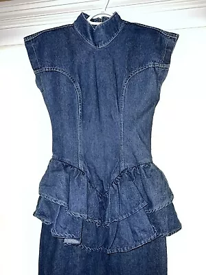 Hollywood Blvd Vintage Denim Dress Ruffle See Description 4 Size • $14.95