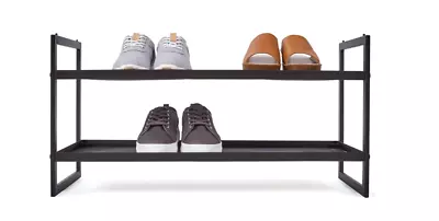 $24.50 • Buy 2 Tier Stackable Shoe Rack Black Metal Storage Home Shoe Organiser Shelf Holder 