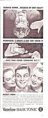 Vaseline Hair Tonic 1944 Vintage Print Ad Contains No Drying Ingredients WW2 Era • $9.97