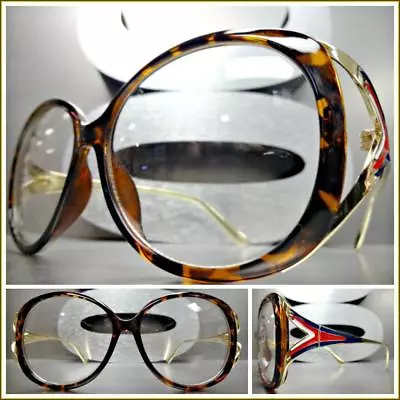 Oversized Vintage Retro Style Clear Lens EYE GLASSES Round Tortoise Gold Frame • $14.99