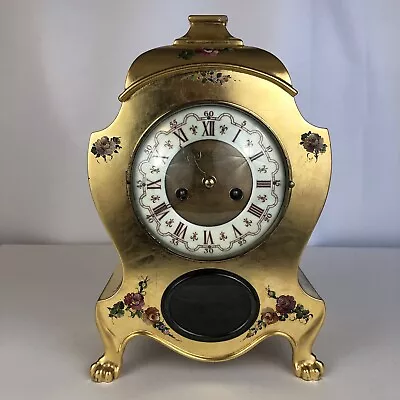 $49.99 • Buy Vintage Schmid 8-day Fabrik SSS Marke Gold Wood Mantle Clock AS IS Parts/Repair