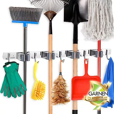 Garnen Mop And Broom Organizer Indoor/ Outdoor Wall Mount Holder Stainless Steel • $14.99