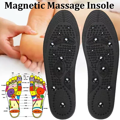 Foot Magnetic Massage Shoe Insoles Acupressure Therapy Reflexology Black • £9.58