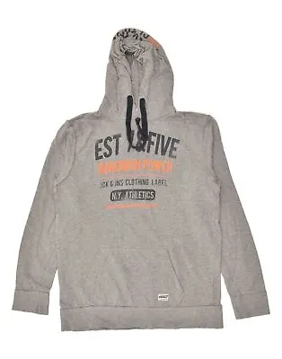 JACK & JONES Mens Slim Graphic Hoodie Jumper 2XL Grey Cotton AY70 • $23.77