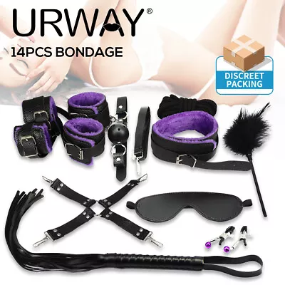 Urway 14 Pcs Bed Bondage Restraint Set Kit Cuffs Rope Couple Sex Toy BDSM Purple • $22.99