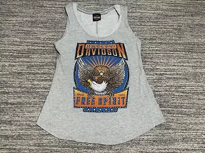 Harley Davidson Free Spirit Tank Top Women’s Medium Gray Embellished Bling Soft • $9.99