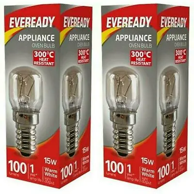 Eveready 300°C Cooker Oven Appliance Lamp Bulb 15W 240V SES Base (E14) Pack Of 2 • £2.85