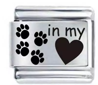 Daisy Charm - Paw Prints Heart Dog * Compatible With Italian Charm Bracelet • £4.36