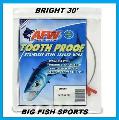 AFW TOOTH PROOF STAINLESS STEEL LEADER Single Strand Wire 30' Long BRIGHT COLOR • $6.99