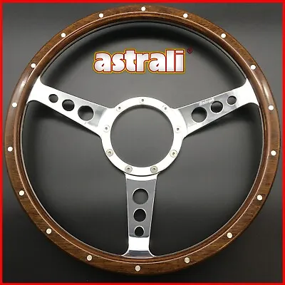 14  Inch Classic Riveted Wood Rim Steering Wheel Semi Dished Fits Moto-Lita Boss • $124.27