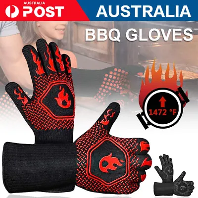 BBQ Gloves 800°C Heat Oven Grill Non-Slip Fireproof Resistant Silicone Kitchen • $13.79