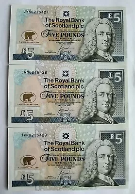 Jack Nicklaus Royal Bank Of Scotland £5/Five Pound X 3 Notes Sequential Nos UNC. • £23.99
