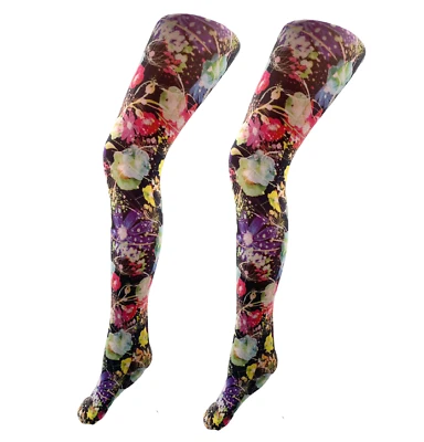£14.19 • Buy Ladies Tights Printed Patterned Tattoo Flower Floral Vintage Tartan Pop Comic