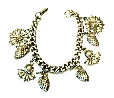 Vintage 8 Charm Bracelet Textured Silver Tone 7  Heavy • $29.95