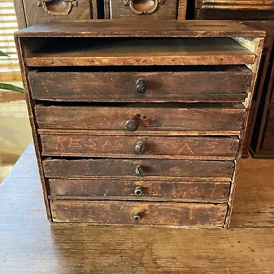 Vintage Handmade Wooden Primitive Tool Box Chest 6 Drawers Small • $55.25