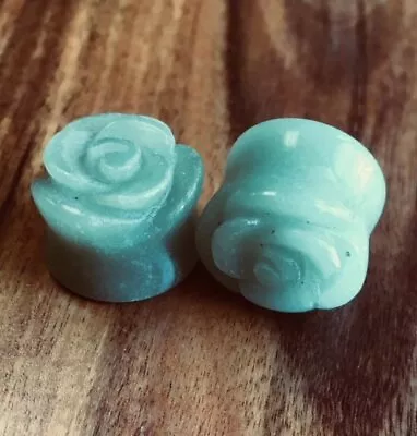 PAIR Green Adventurine Flower Stone Plugs Carved Rose Double Flare Guage Gauges • $13.95