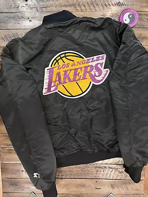 Vintage 90s Los Angeles Lakers Starter Bomber Satin Jacket • $250