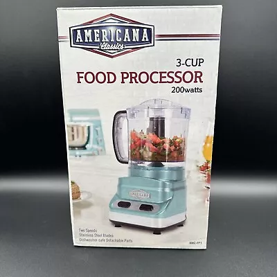 Americana Classics 3 Cup Food Processor 2-Speed SS Blades No Skid Seafoam Blue • $18.99