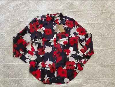 New Women's 10 20 J Crew Silk Classic Fit Boy Shirt In Navy Poppy Floral Print • $99.99