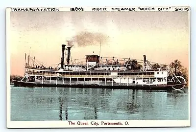 PORTSMOUTH OH Ohio ~ STERNWHEEL STEAMBOAT  QUEEN CITY  1930  Postcard • $7.98