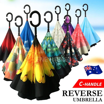 $15.98 • Buy Umbrella C-handle Reverse-Design Windproof Double Layer Upside Down Inverted