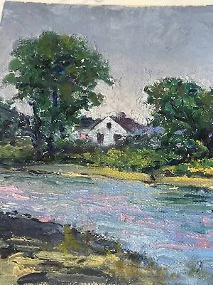 VINTAGE COTTAGE HOUSE River Painting Canvas Board - Unframed Unsigned 8x10 • $30.07