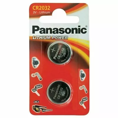 Pack Of 2 Panasonic CR2032 Lithium Coin Cell 3V Battery Car Key Fobs Toys Remote • £2.99