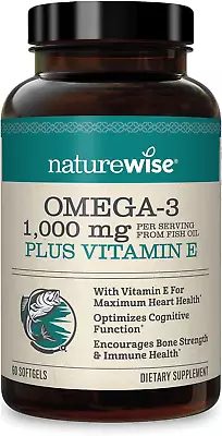 Omega-3 1000mg - EPA DHA Vitamin E - Heart Brain Joint (60ct) • $13.97