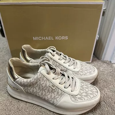 MICHAEL Michael Kors Monique Trainer Sneakers Beige Logo Shoes Size 8.0 • $12