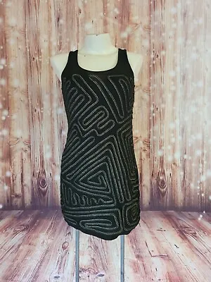 Express Women's Black Bodycon Sheer Dress Gold Embroidery Detailing Size XS • $15